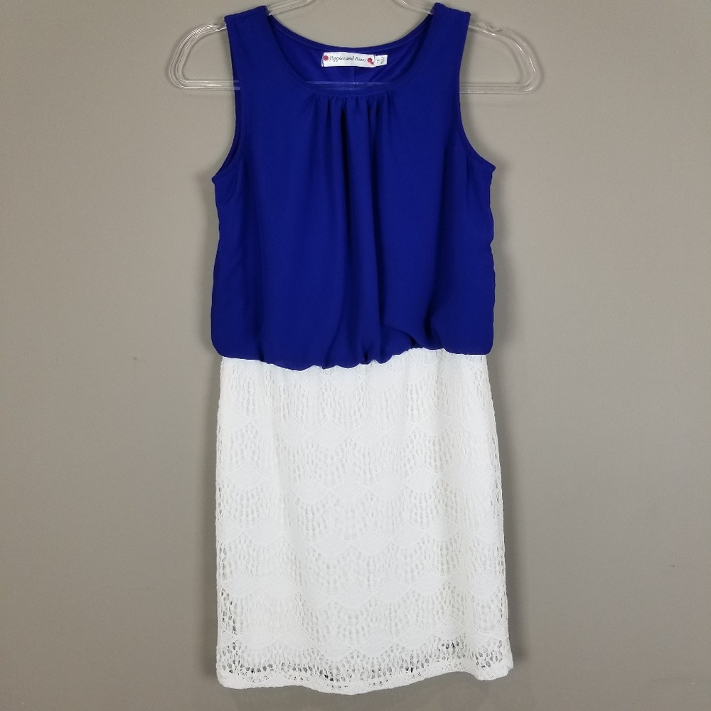 POPPIES AND ROSES Blue and Ivory Lace Dress